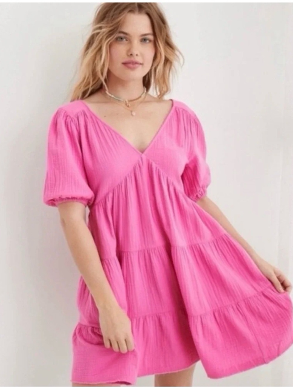 Aerie Pool to Party Tiered Puff Sleeve Mini Dress